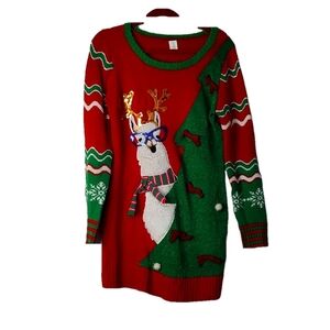 Llama Theme Christmas Sweater Dress Size L